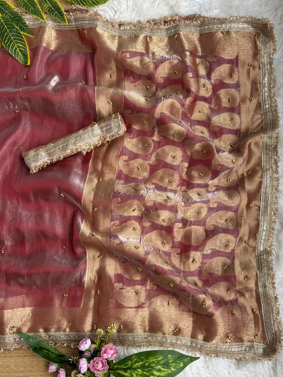 Dusty Rose Ghungroo Saree – Zari Border Detail KS405